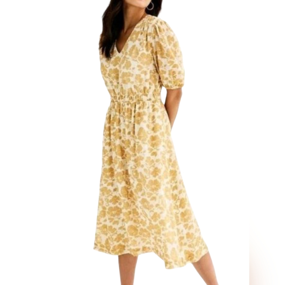 Floral Yellow V-Neck Midi Dress